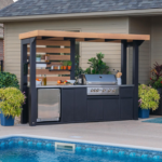 Backyard Discovery Fusion Flame Covered Outdoor Kitchen with 5-Burner Grill, Refrigerator & Steel Roof - Image 2
