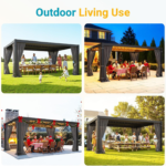 FansaFurn 12 ft. x 16 ft. Louvered Pergola with Curtains & Adjustable Roof – Dark Gray - Image 2