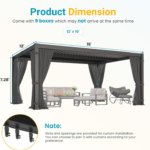 FansaFurn 12 ft. x 16 ft. Louvered Pergola with Curtains & Adjustable Roof – Dark Gray - Image 3