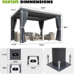 MELLCOM 10 ft. x 12 ft. Louvered Pergola with Adjustable Roof, Curtains & Mesh - Image 2