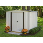 Arrow Newport 8' x 6' 2-Tone Eggshell & Coffee Galvanized Metal Shed with Sliding Lockable Doors - Image 2