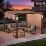 Sunjoy 11 x 11 ft. Metal Pergola with Sliding Canopy & Solar LED Lights - Image 2